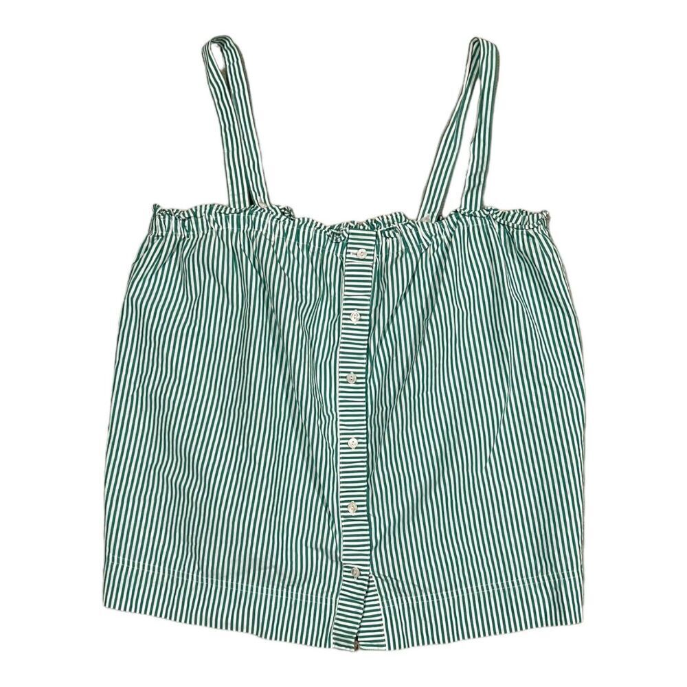 J. Crew Green Striped Button Front Ruffle Tank Top XS